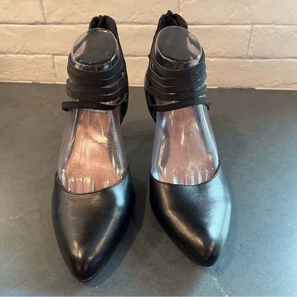 Kelly & Katie sz 9.5 black leather strappy pointy toe heels - Picture 5 of 15